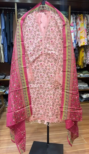 Pakistani Original Bin saeed Stitched Cotton 3pcs_Ligth Pink